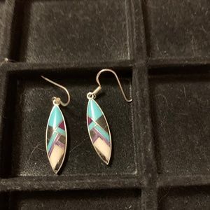 Native American Multi Stone Dangle Earrings Sterling Silver